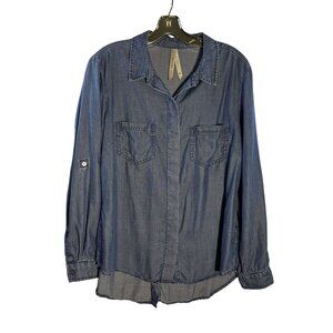 Liverpool Womens Button-Up Denim Shirt With Double Chest Pockets & Button Accent